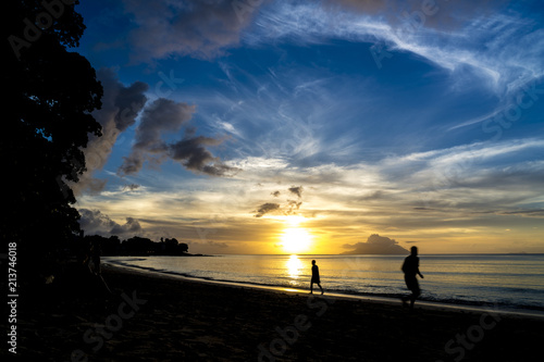 seychelles beau vallon beach at sunset