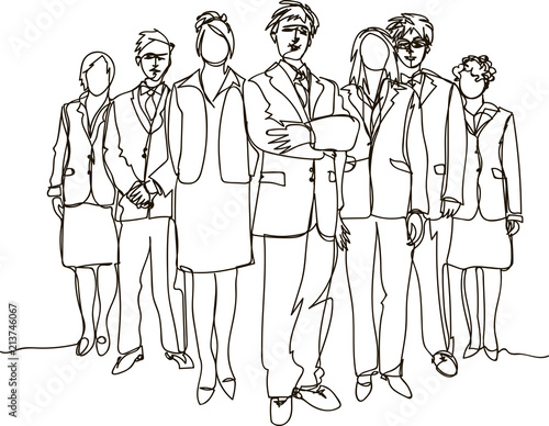 Business team. Continuous line drawing