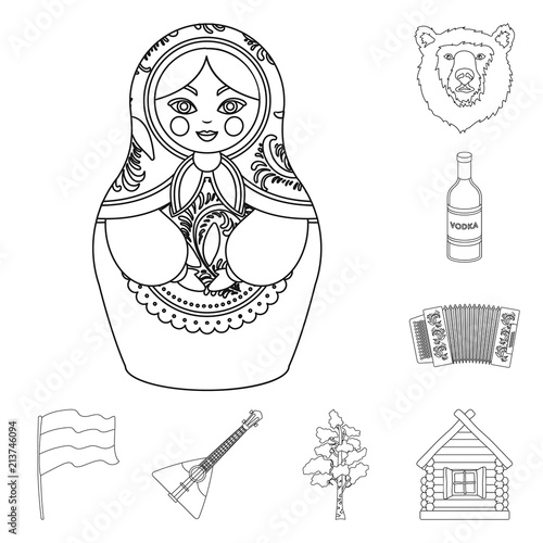 Country Russia, travel outline icons in set collection for design. Attractions and features vector symbol stock web illustration.