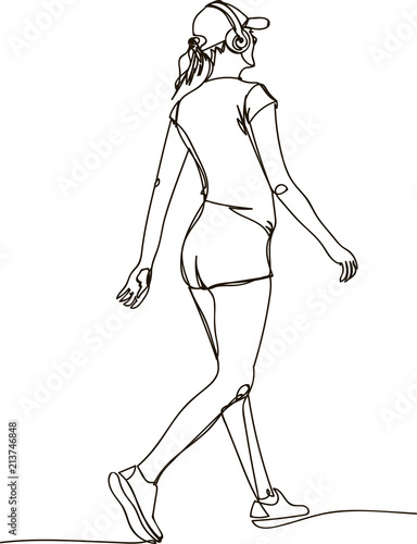 Woman is engaged in sports walking. continuous line drawing