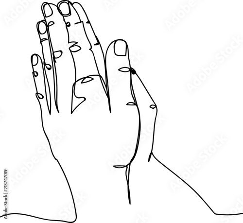prayer hand. Continuous line. vector