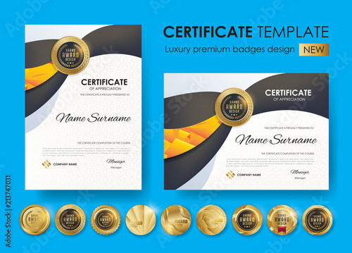 certificate template with luxury pattern,diploma,Vector illustration and vector Luxury premium badges design,Set of retro vintage badges and labels.