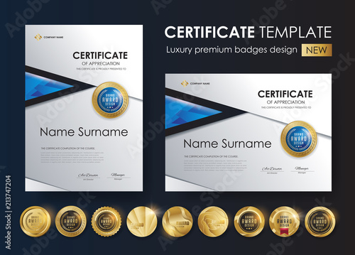 certificate template with luxury pattern,diploma,Vector illustration and vector Luxury premium badges design,Set of retro vintage badges and labels.