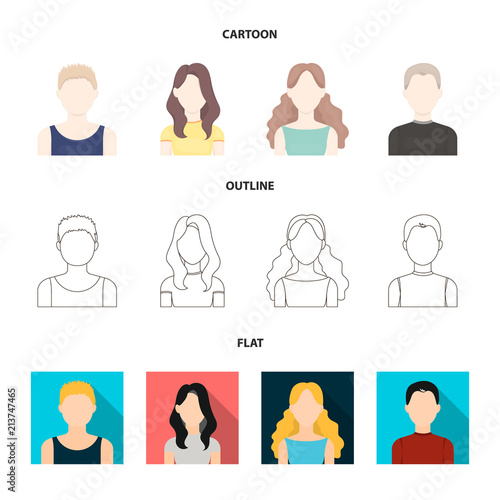 Girl with long hair, blond, curly, gray-haired man.Avatar set collection icons in cartoon,outline,flat style vector symbol stock illustration web.