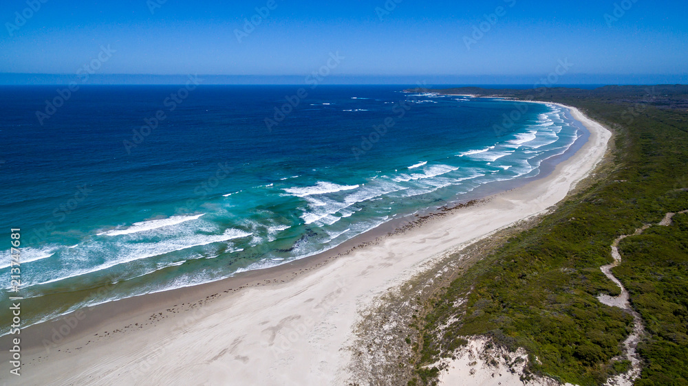 Oblique Aerial view of beach and breakers on the South Coast of Western Australia