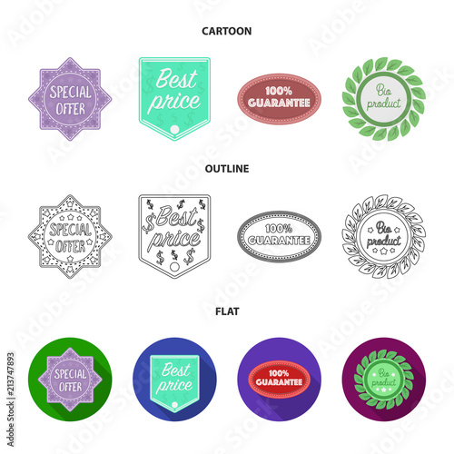 Special offer, best prise, guarantee, bio product.Label,set collection icons in cartoon,outline,flat style vector symbol stock illustration web.