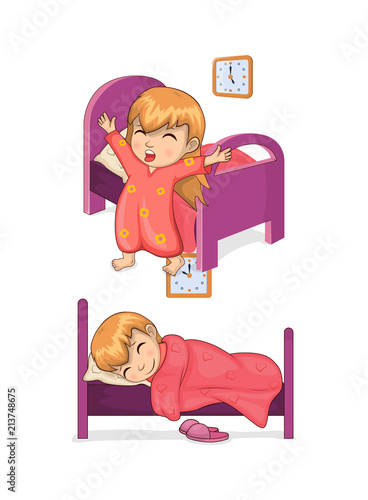 Sleep Time and Girl Collection Vector Illustration