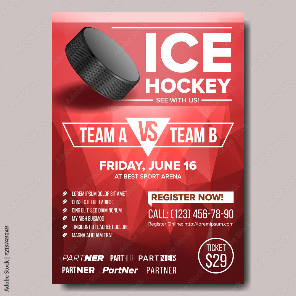 Ice Hockey Poster Vector Ice Hockey Puck Vertical Design For Sport