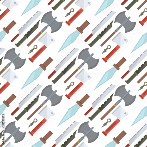 Knifes cooking chef meal kitchen utensil lunch razor stainless restaurant blade tool seamless pattern background vector illustration.