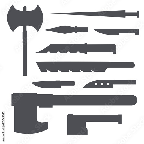 Knifes cooking chef meal kitchen utensil lunch razor stainless restaurant blade tool silhouette vector illustration.