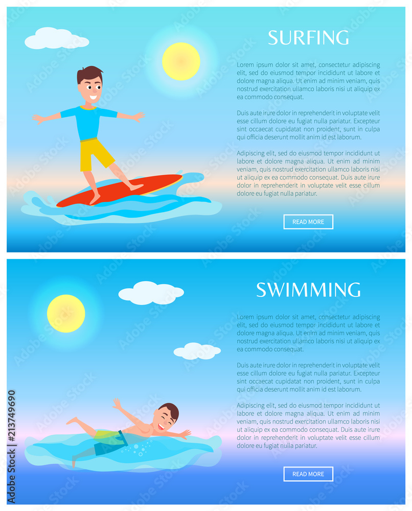 Surfing and Swimming, Water Sports Activity Cards Surfing and Swimming, Water Sports Activity Cards