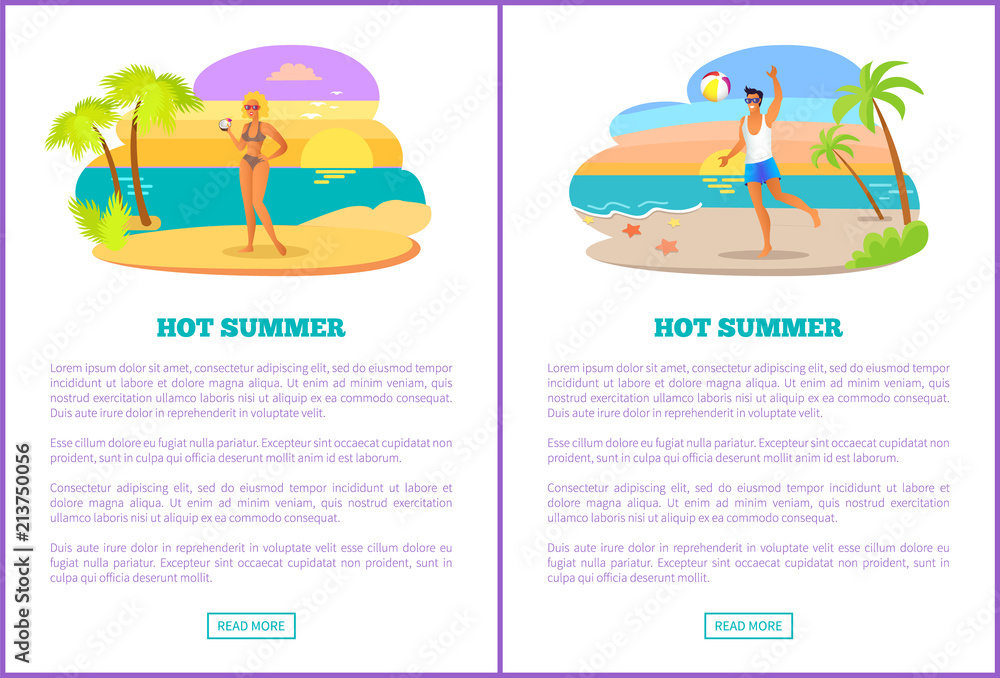 Hot Summer Web Posters Set Woman Sexy Bikini Man