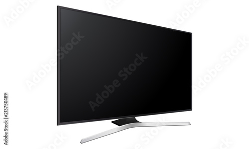 Wide television screen mock up with side perspective view, isolated on white background. Vector illustration