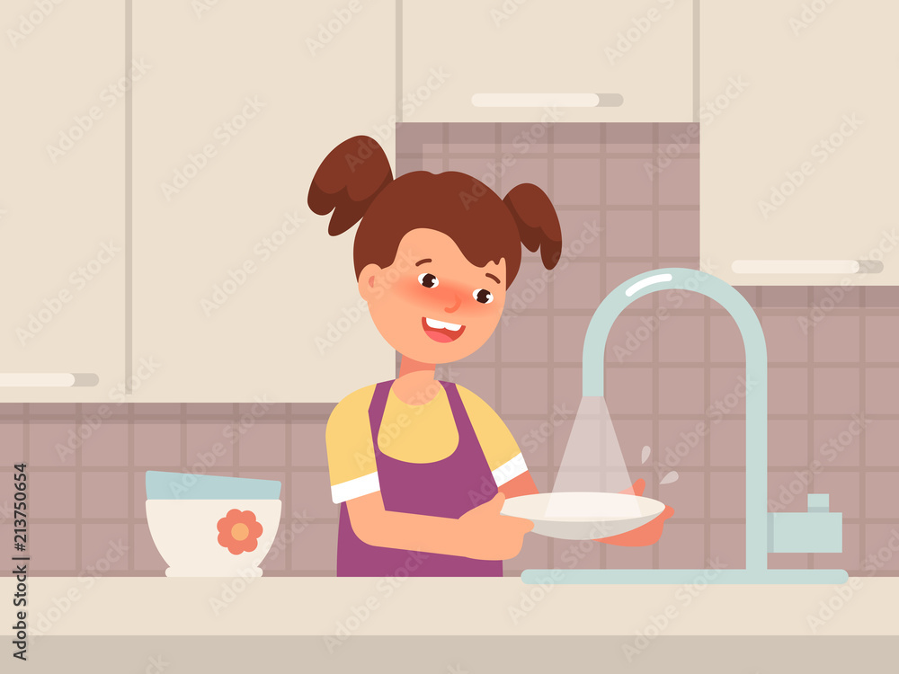 Kitchen Clipart-woman washing dishes in sink
