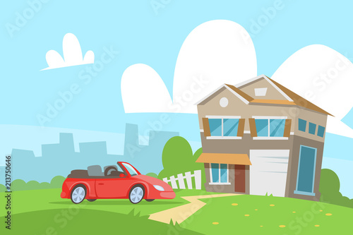Nature landscape with family house