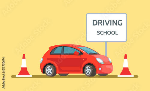 Vector illustration concept driving school car outdoor in flat style