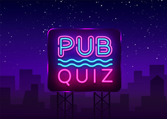 Fotobehang Kroeg Retro neonbord pubquiz avond  © Ivan