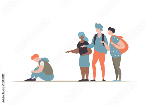 Group students bullying and suppress the guy