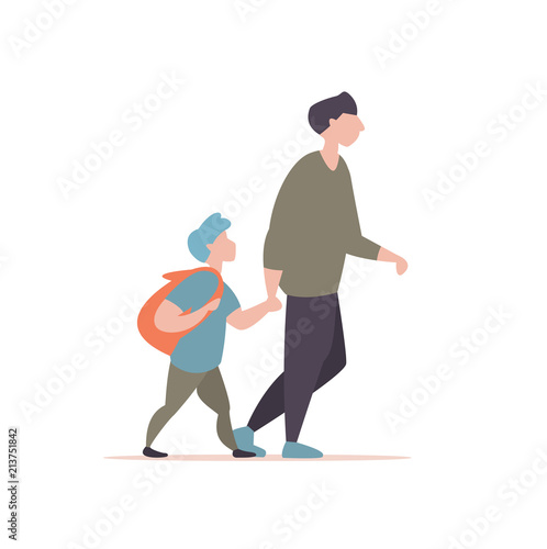 Father accompanies his son to school