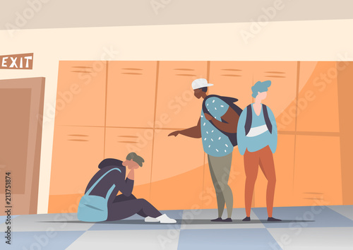 Group students bullying and suppress the guy