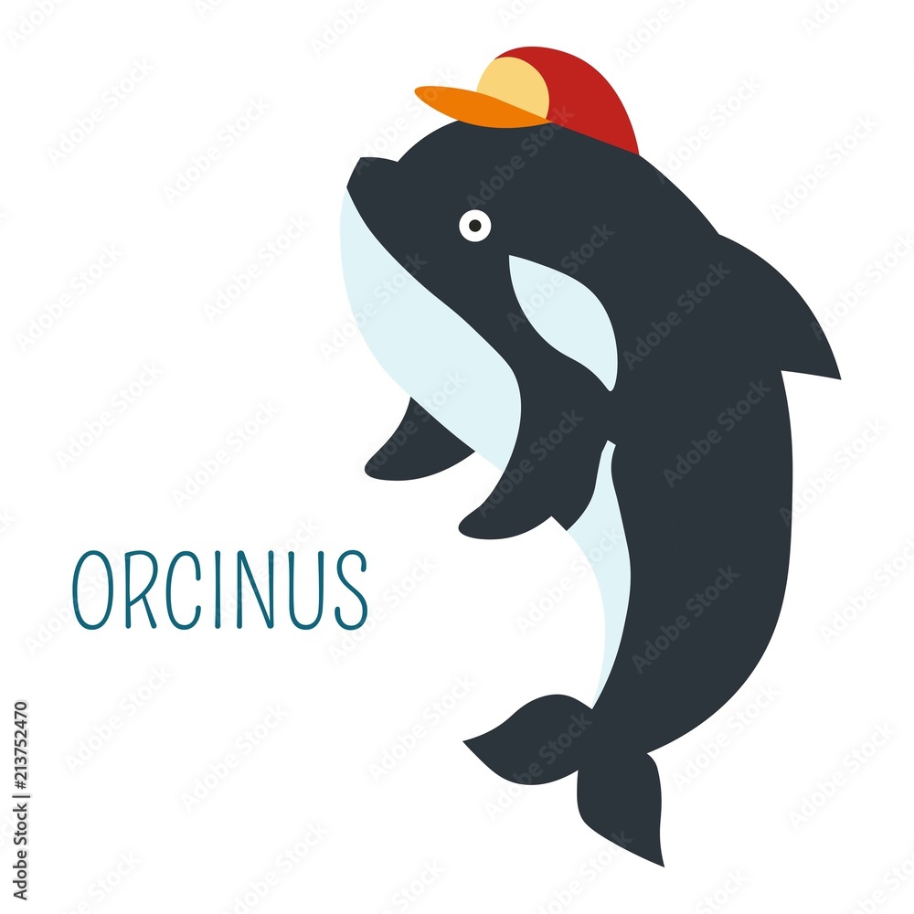 Naklejka premium Orcinus in cap cartoon childish book character