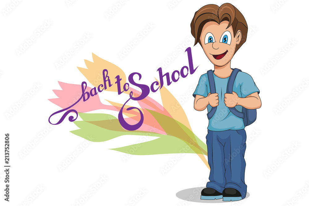 Back to School. Cartoon school boy. Hand drawing of student with a backpack. School kids concept. Happy school children in uniform. Vector graphics to design. Back to School. Cartoon school boy. Hand drawing of student with a backpack. School kids concept. Happy school children in uniform. Vector graphics to design.