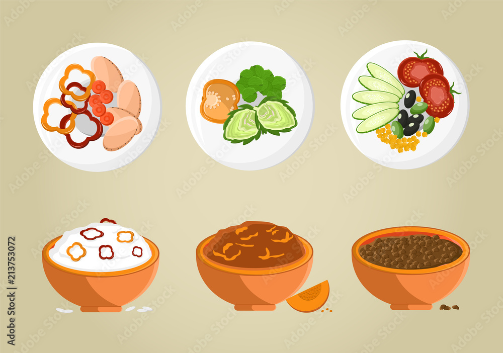 Porridge Bowls Collection Vector Illustration Porridge Bowls Collection Vector Illustration