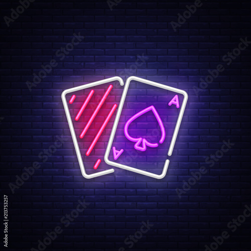 Poker neon sign vector. Casino Poker Design template neon sign, light banner, neon signboard, nightly bright advertising, light symbol. Vector illustration