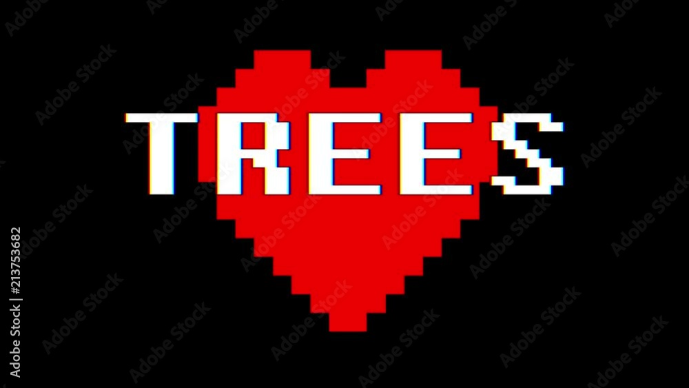 pixel heart TREES word text glitch interference screen seamless loop animation background new dynamic retro vintage joyful colorful video footage pixel heart TREES word text glitch interference screen seamless loop animation background new dynamic retro vintage joyful colorful video footage