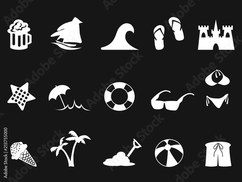 white beach icon set on black background