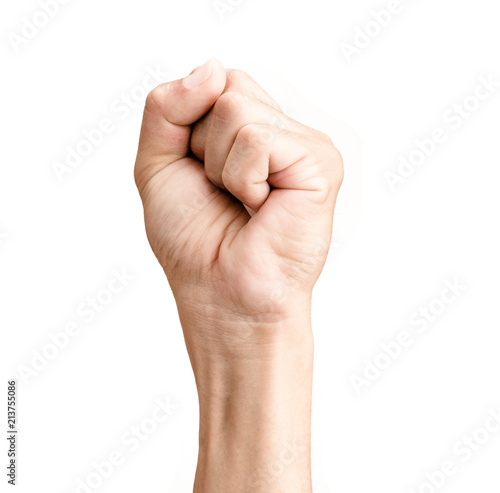 Man hand clenched a fist isolated on white background