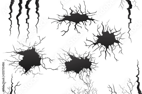 Set of vector cracks isolated on transparent background.