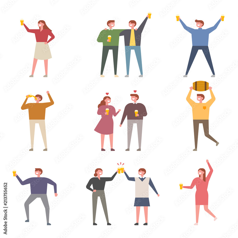 People who drink beer characters. flat design style vector graphic illustration set