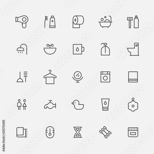 bathroom object line icons flat design style vector graphic illustration set