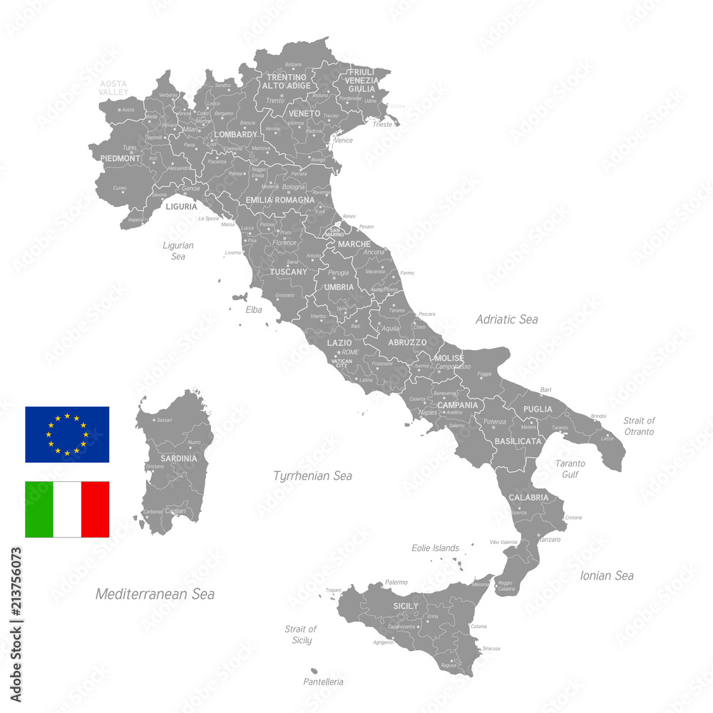 Naklejka premium Grey Vector Political Map of Italy