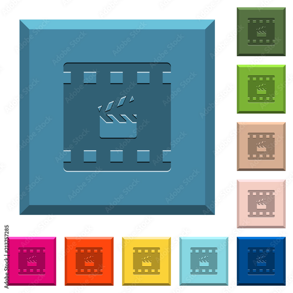 Movie production engraved icons on edged square buttons Movie production engraved icons on edged square buttons