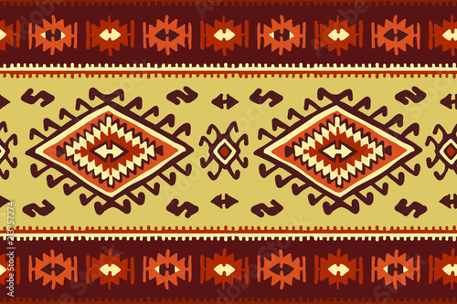 Oriental mosaic rug with traditional folk geometric ornamen. Seamless pattern