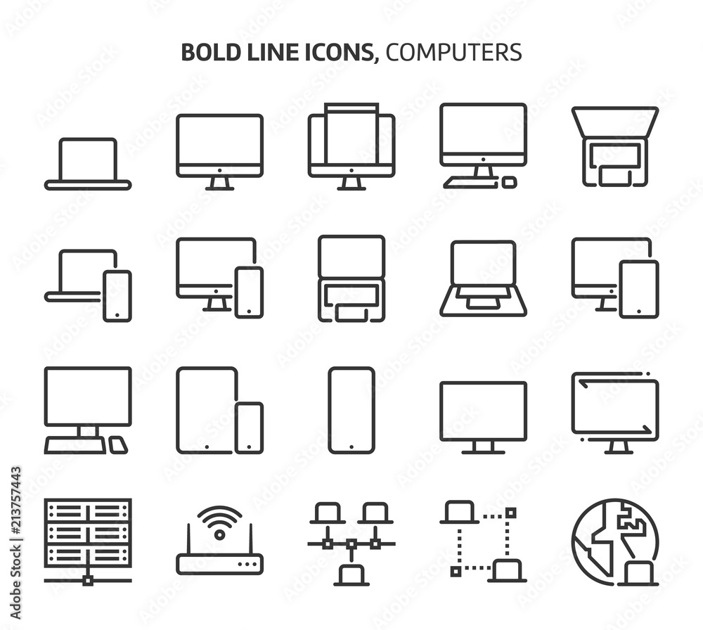 Computers, bold line icons