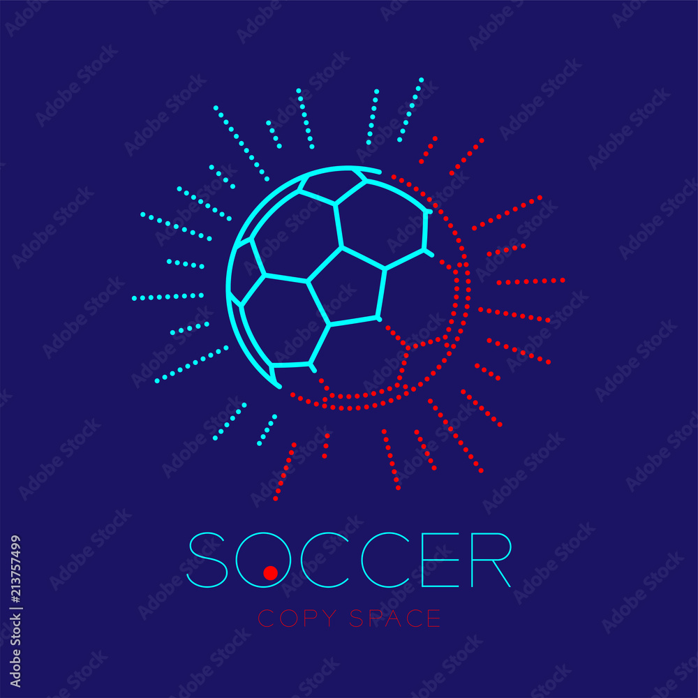 Soccer ball with radius frame logo icon outline stroke set dash line