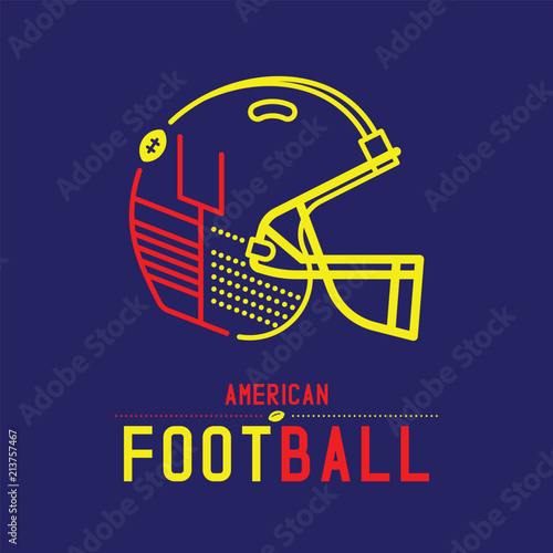 American football helmet with goal post logo icon outline stroke set dash line design illustration isolated on dark blue background with soccer text and copy space