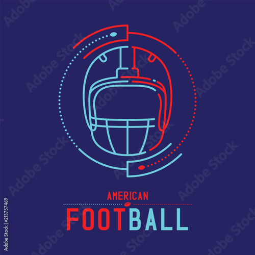 American football helmet with goal post logo icon outline stroke set dash line design illustration isolated on dark blue background with soccer text and copy space