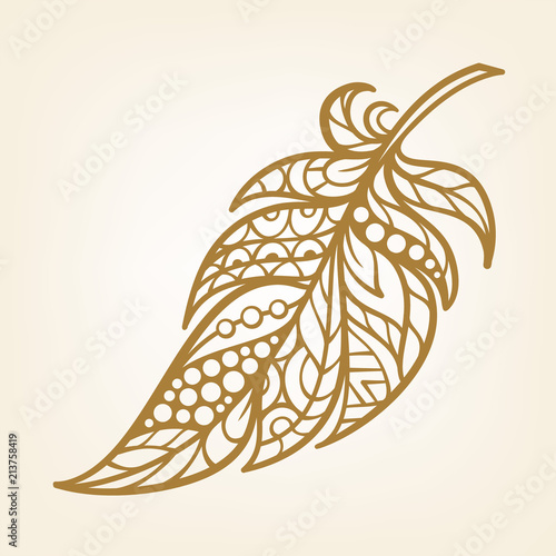 Patterned decorative feather. Laser cut design in ethnic style.