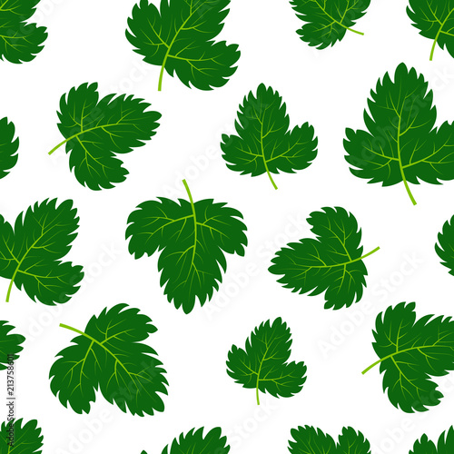 Seamless pattern with green summer leaves. Vector illustration. 