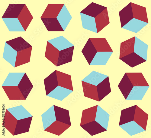 retro geometric seamless pattern with rotating cubes