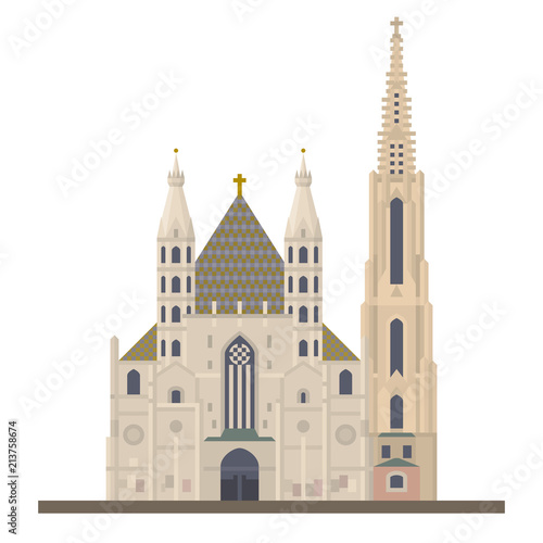Photography Stephansdom or Saint Stephens Cathedral at Vienna, Austria, flat design vector i