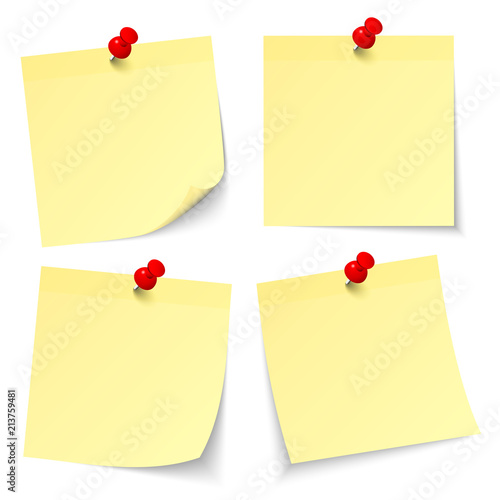 4 Light Yellow Stick Notes Red Pins