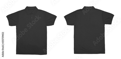 Blank Polo shirt color black front and back view on white background
