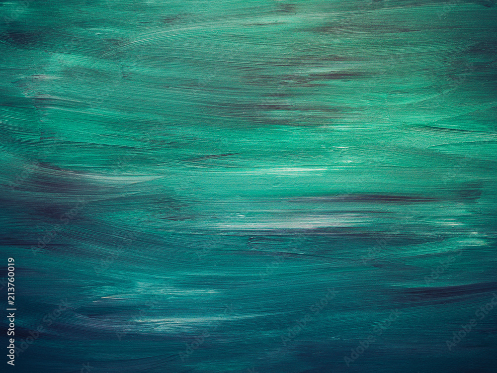 Dark green acrylic painted wooden background. Sea water effect or snow in the forest