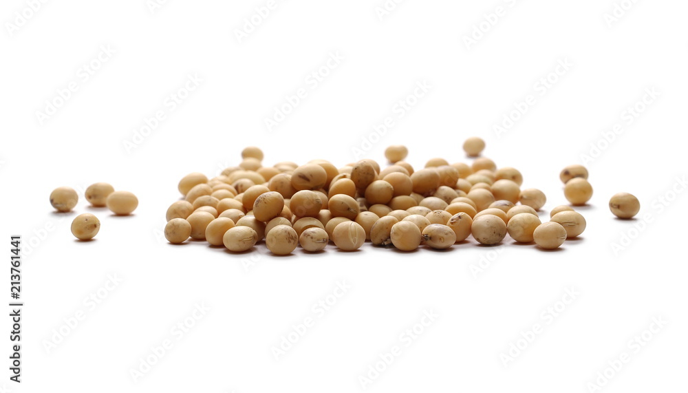 Organic raw soybean flakes, isolated on white background Organic raw soybean flakes, isolated on white background