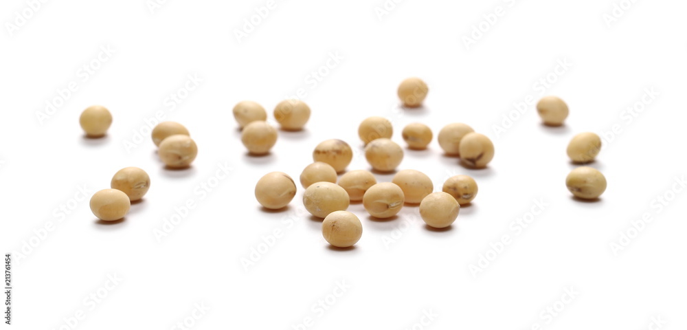 Organic raw soybean flakes, isolated on white background Organic raw soybean flakes, isolated on white background